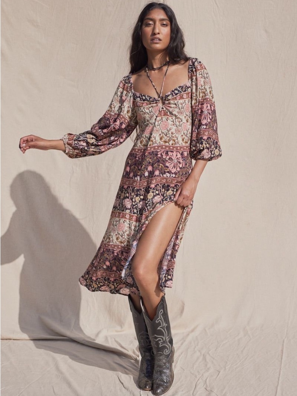 Jens Pirate Booty NWT Baroque Rembrandt Dress Floral Midi Slit Size Small